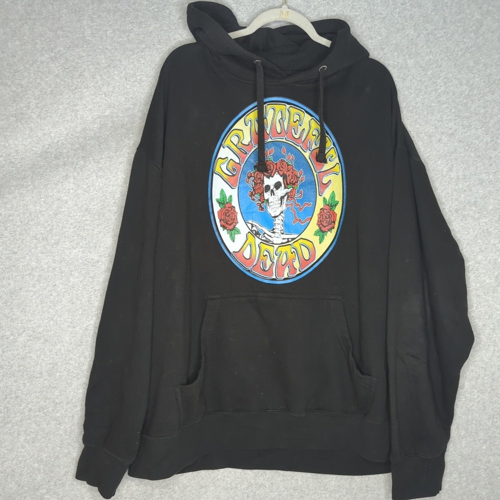 Grateful Dead Hoodie‎ Black Sweatshirt Skull Roses Graphic 3XL Men's